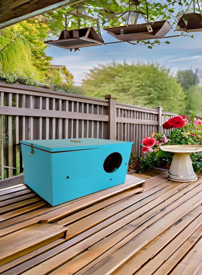 GO7 Bird House Wooden Breeding Box for Love Birds,bajri Bird Java Zebra Bird Breeding Box for Small Birds, Blue Color Pack of 1 (Coco Fiber Free) - Image 3